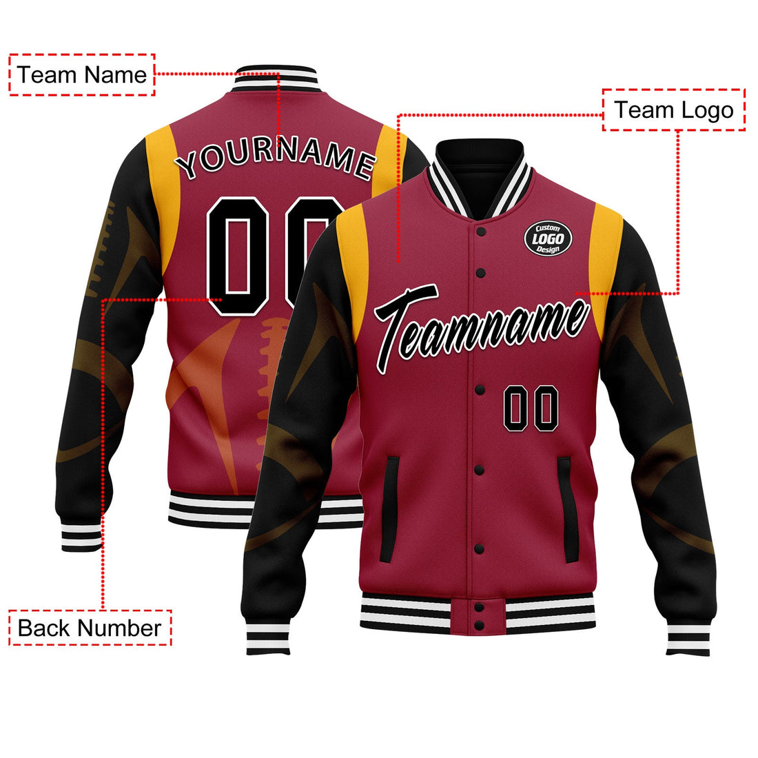 Corporate Gifts,Custom Red Arizona Jacket Bomber Full-Snap Varsity Letterman Personalized Jacket FZ005-D025004-1