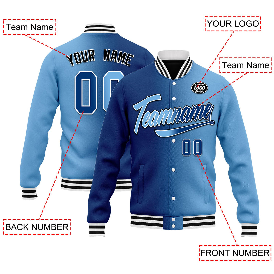 Custom Gradient Fashion Jacket Bomber Full-Snap Varsity Letterman Personalized Jacket FZ005-D028016-24