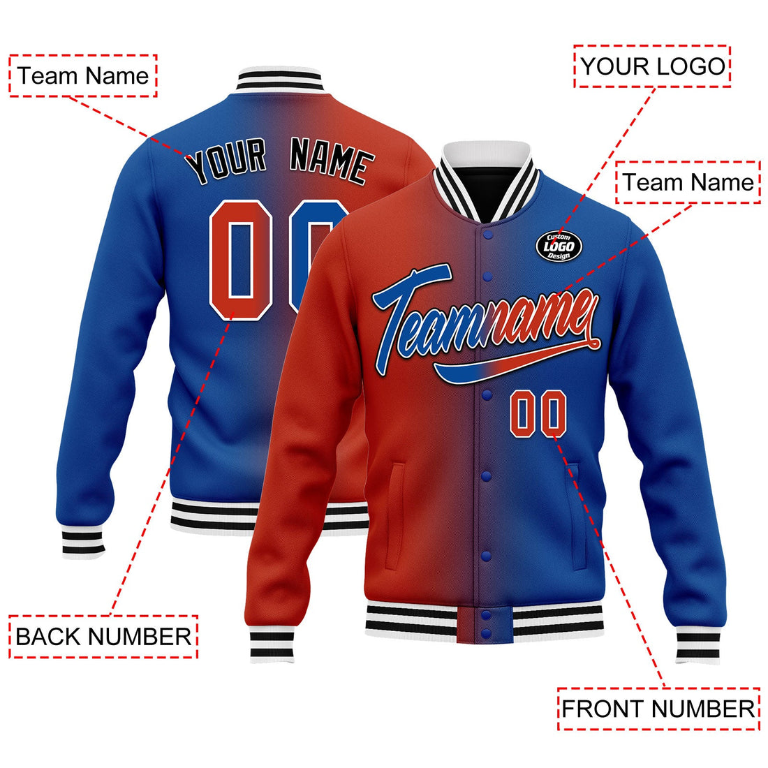 Custom Gradient Fashion Jacket Bomber Full-Snap Varsity Letterman Personalized Jacket FZ005-D028016-13