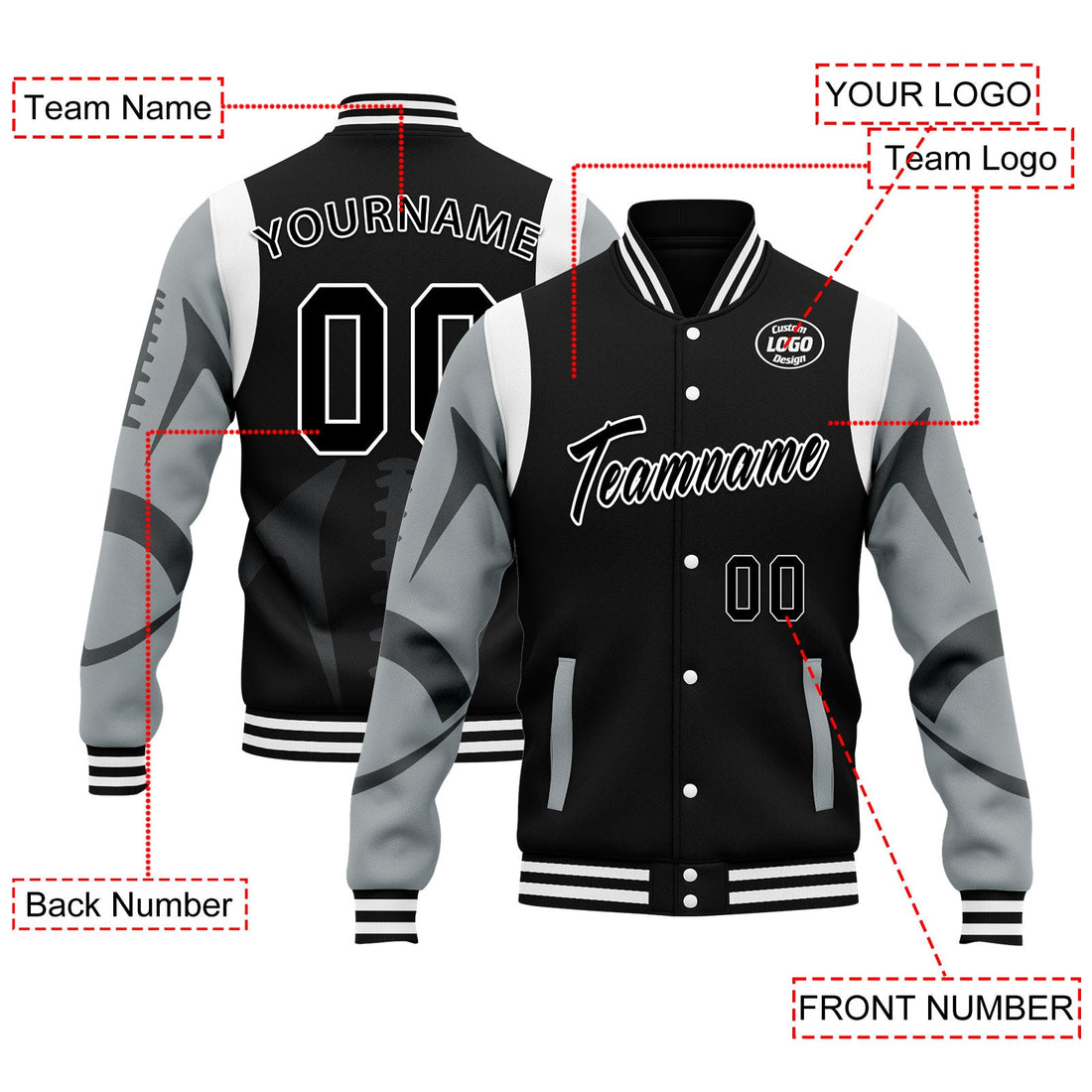 Corporate Gifts,Custom Black Las Vegas Jacket Bomber Full-Snap Varsity Letterman Personalized Jacket FZ005-D025004-23