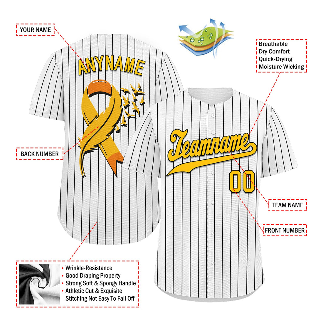 Custom White World Cancer Day Personalized Authentic Baseball Jersey BSBJ01-E06020-12