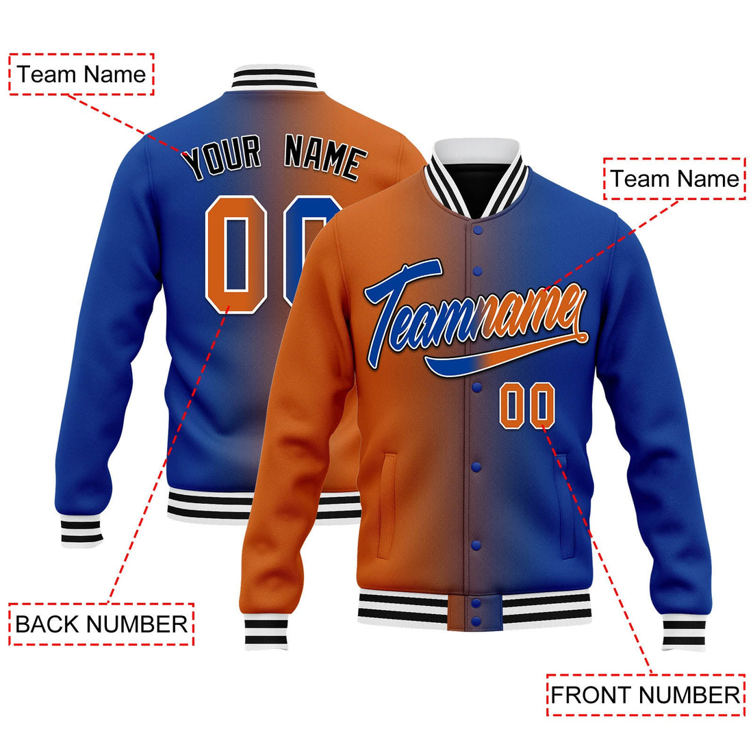 Custom Split Fashion Jacket Bomber Full-Snap Varsity Letterman Personalized Jacket FZ005-D028014-6