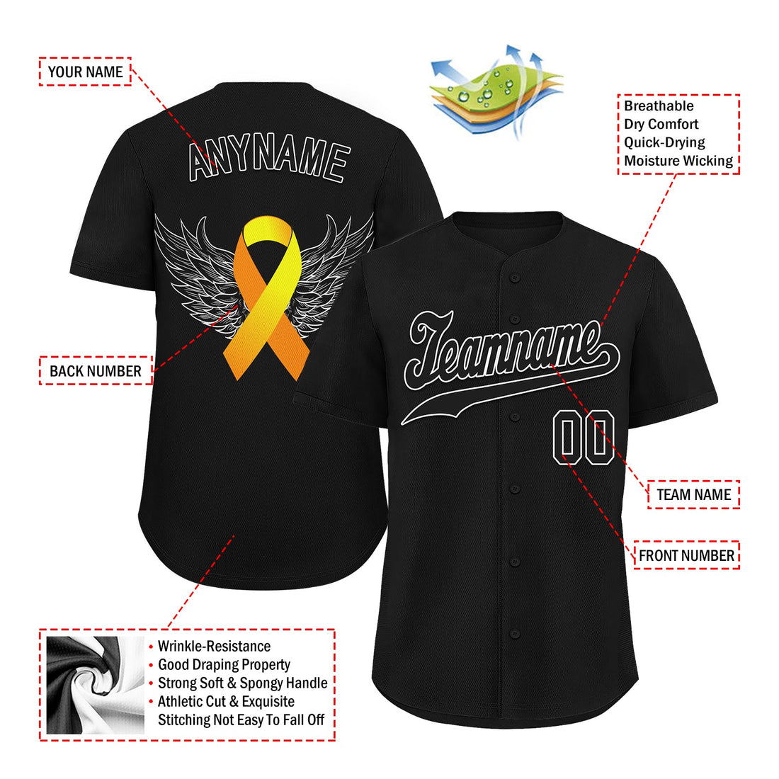 Custom Black World Cancer Day Personalized Authentic Baseball Jersey BSBJ01-E06020-16