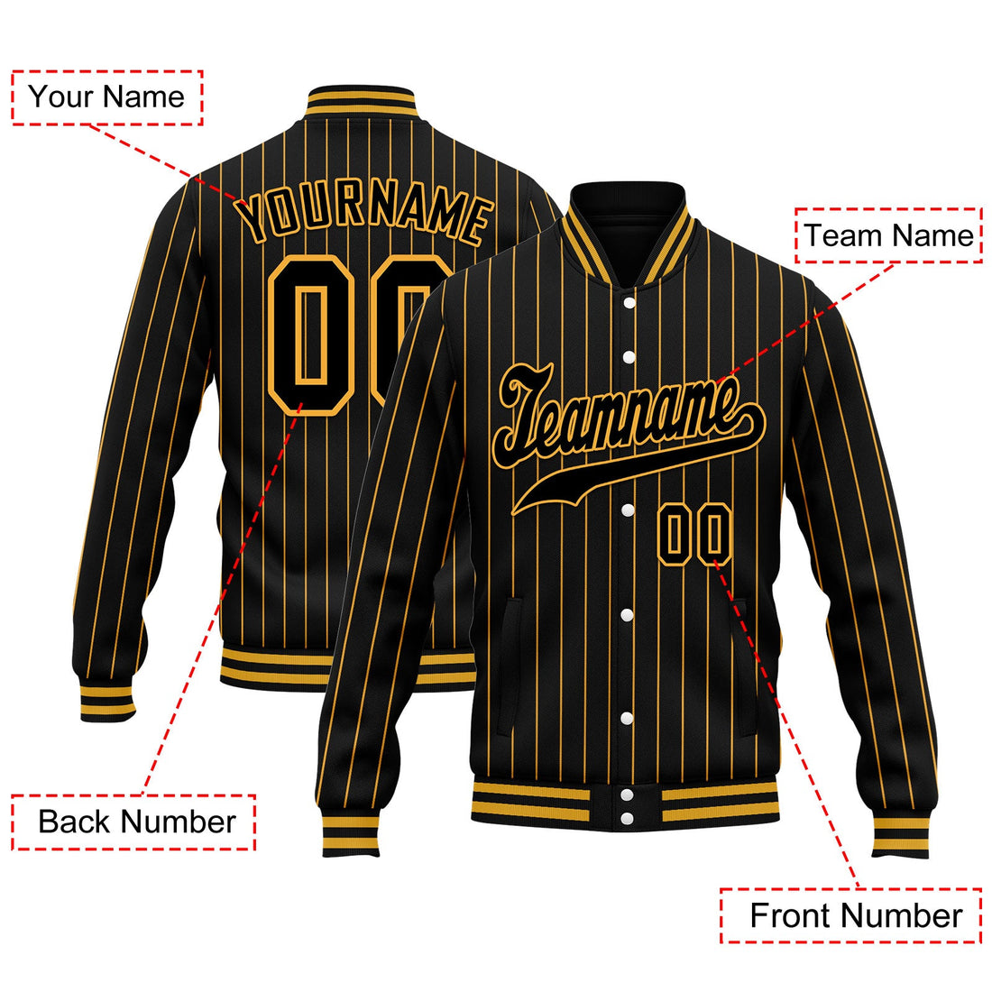 Gift Ideas,Custom White Yellow Stripe Fashion Jacket Bomber Full-Snap Varsity Letterman Personalized Jacket FZ005-D020219-10