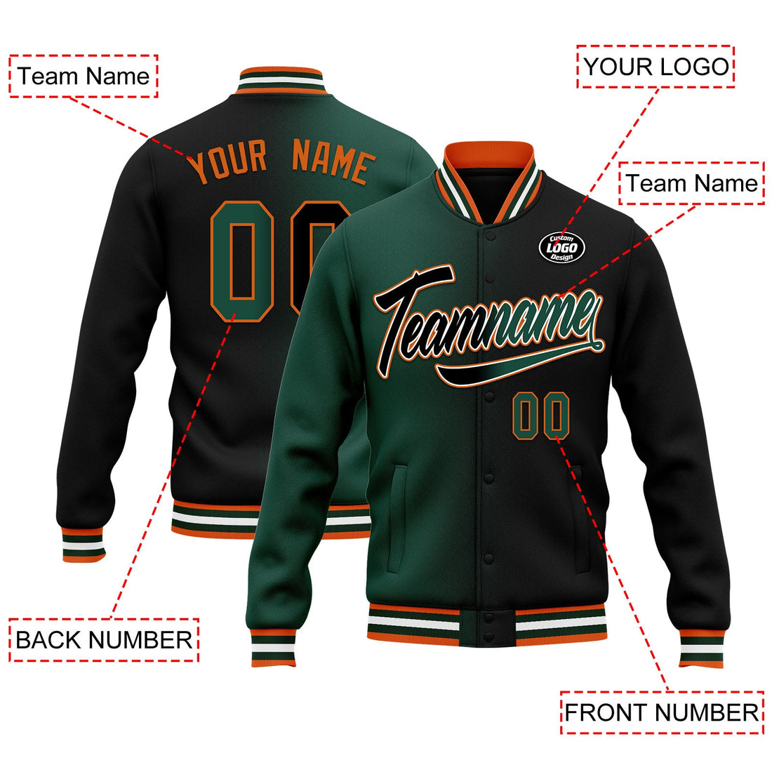 Custom Gradient Fashion Jacket Bomber Full-Snap Varsity Letterman Personalized Jacket FZ005-D028016-9