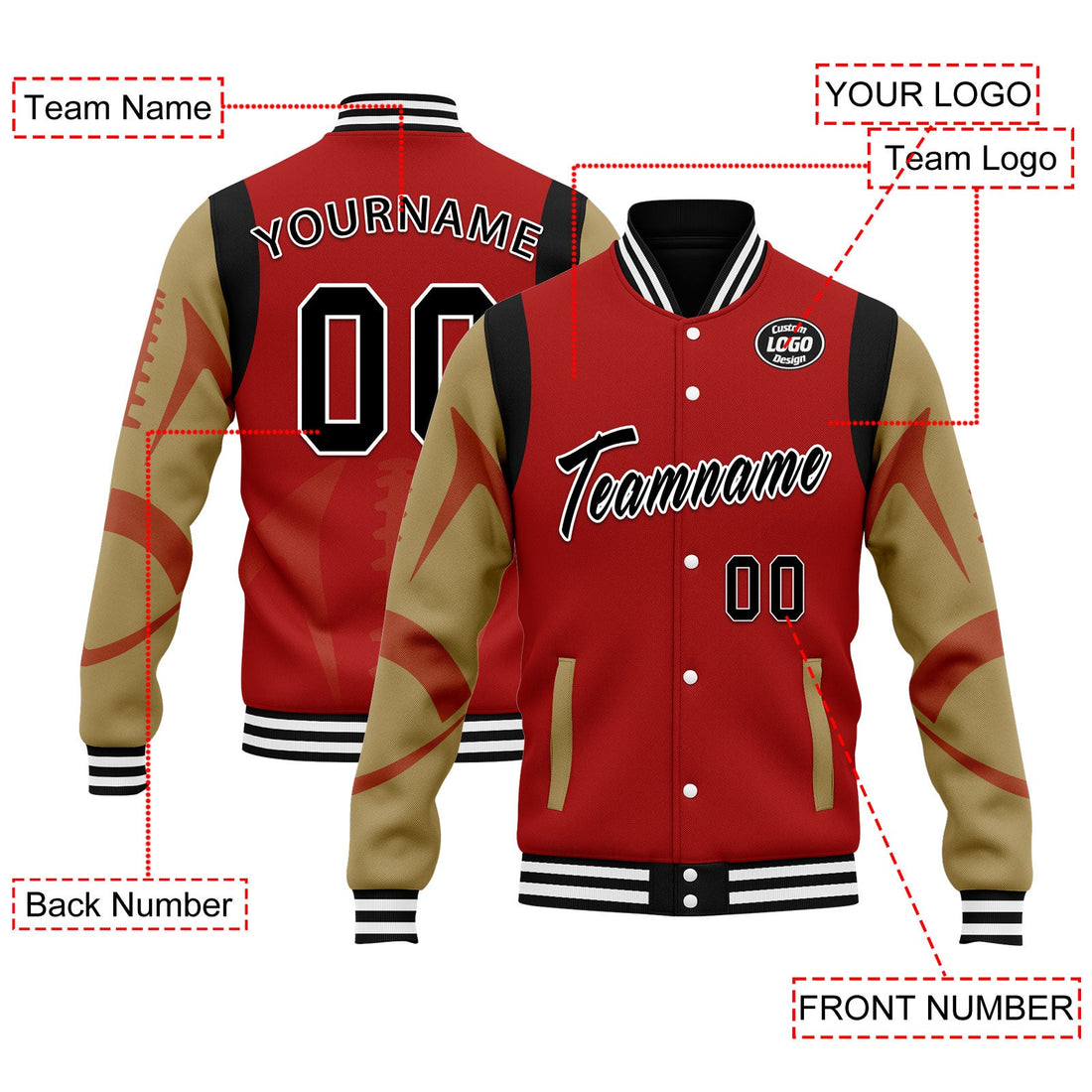 Corporate Gifts,Custom Red San Francisco Jacket Bomber Full-Snap Varsity Letterman Personalized Jacket FZ005-D025004-22