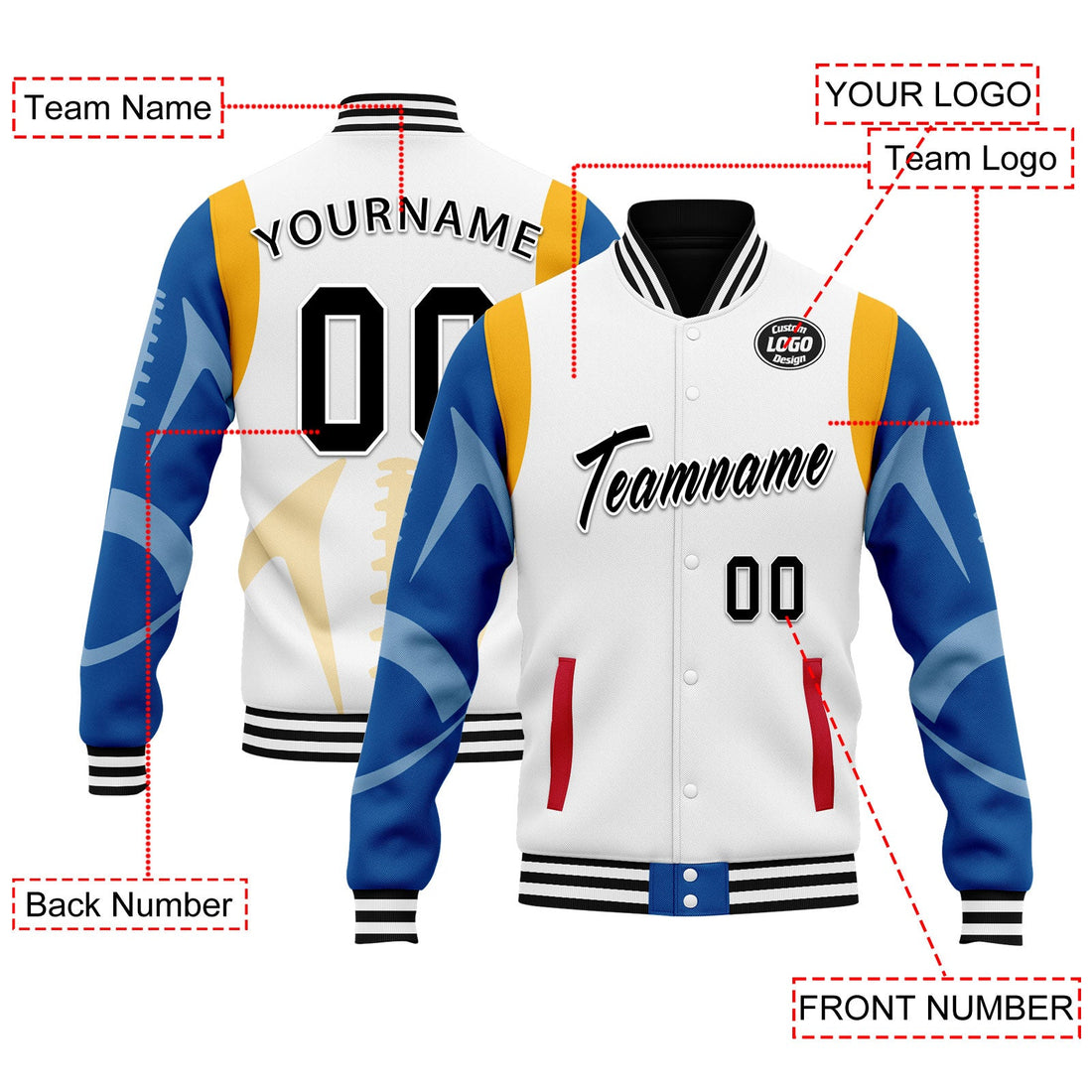 Corporate Gifts,Custom White Pittsburgh Jacket Bomber Full-Snap Varsity Letterman Personalized Jacket FZ005-D025004-31