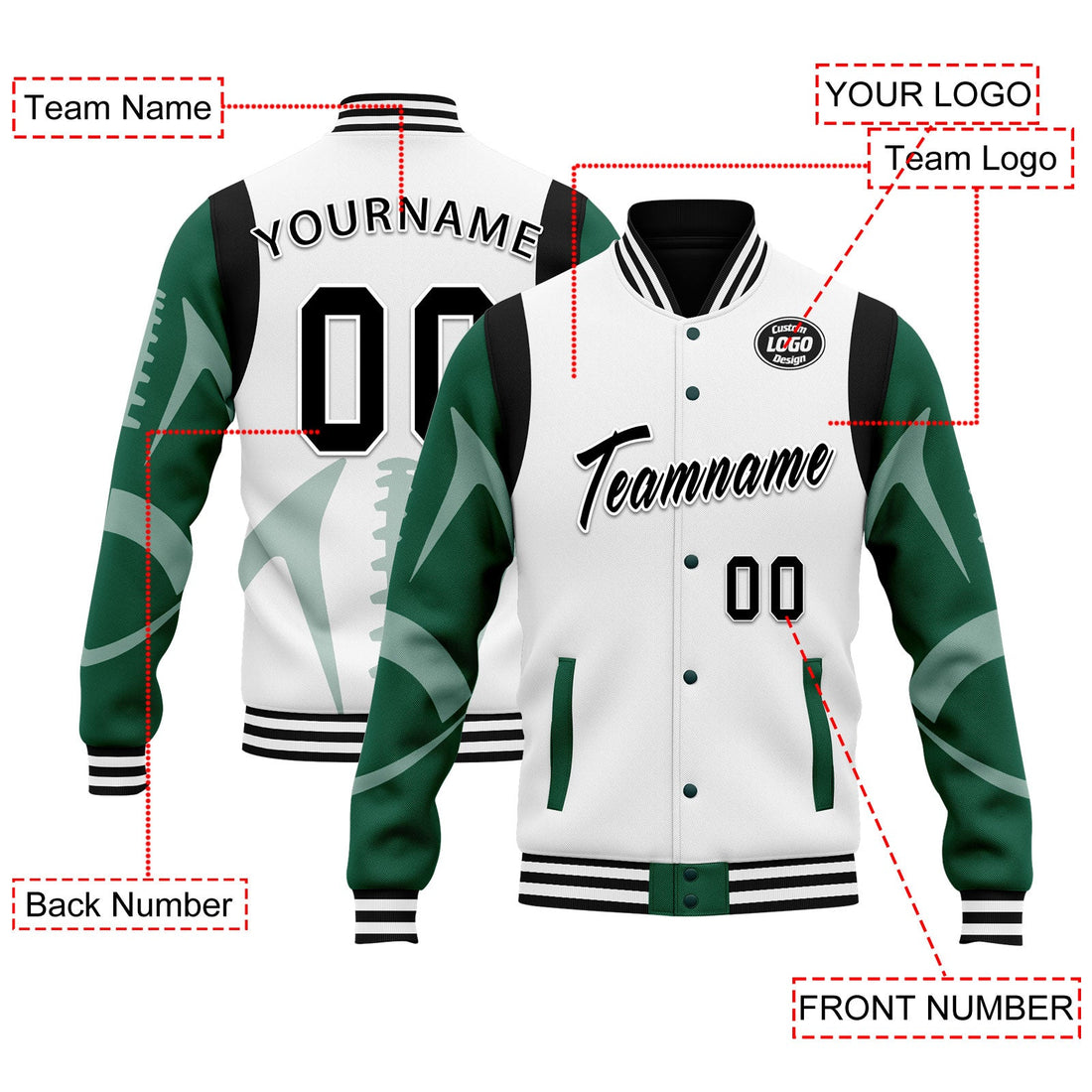 Corporate Gifts,Custom White New York Jacket Bomber Full-Snap Varsity Letterman Personalized Jacket FZ005-D025004-30