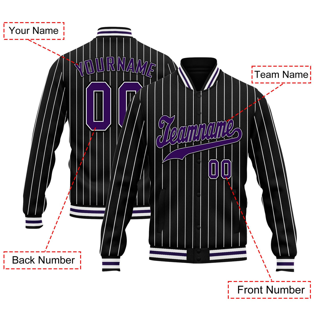 Gift Ideas,Custom Black White Stripe Fashion Jacket Bomber Full-Snap Varsity Letterman Personalized Jacket FZ005-D020219-9