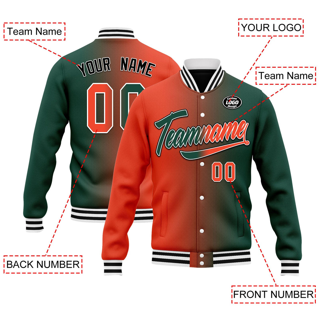 Custom Gradient Fashion Jacket Bomber Full-Snap Varsity Letterman Personalized Jacket FZ005-D028015-5