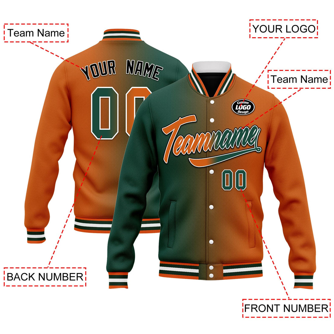 Custom Gradient Fashion Jacket Bomber Full-Snap Varsity Letterman Personalized Jacket FZ005-D028015-8