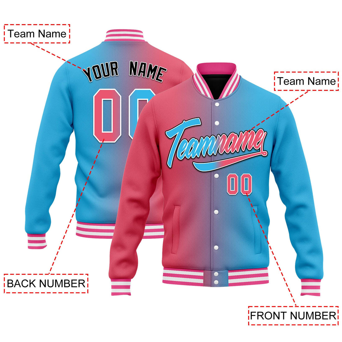 Custom Split Fashion Jacket Bomber Full-Snap Varsity Letterman Personalized Jacket FZ005-D028014-9