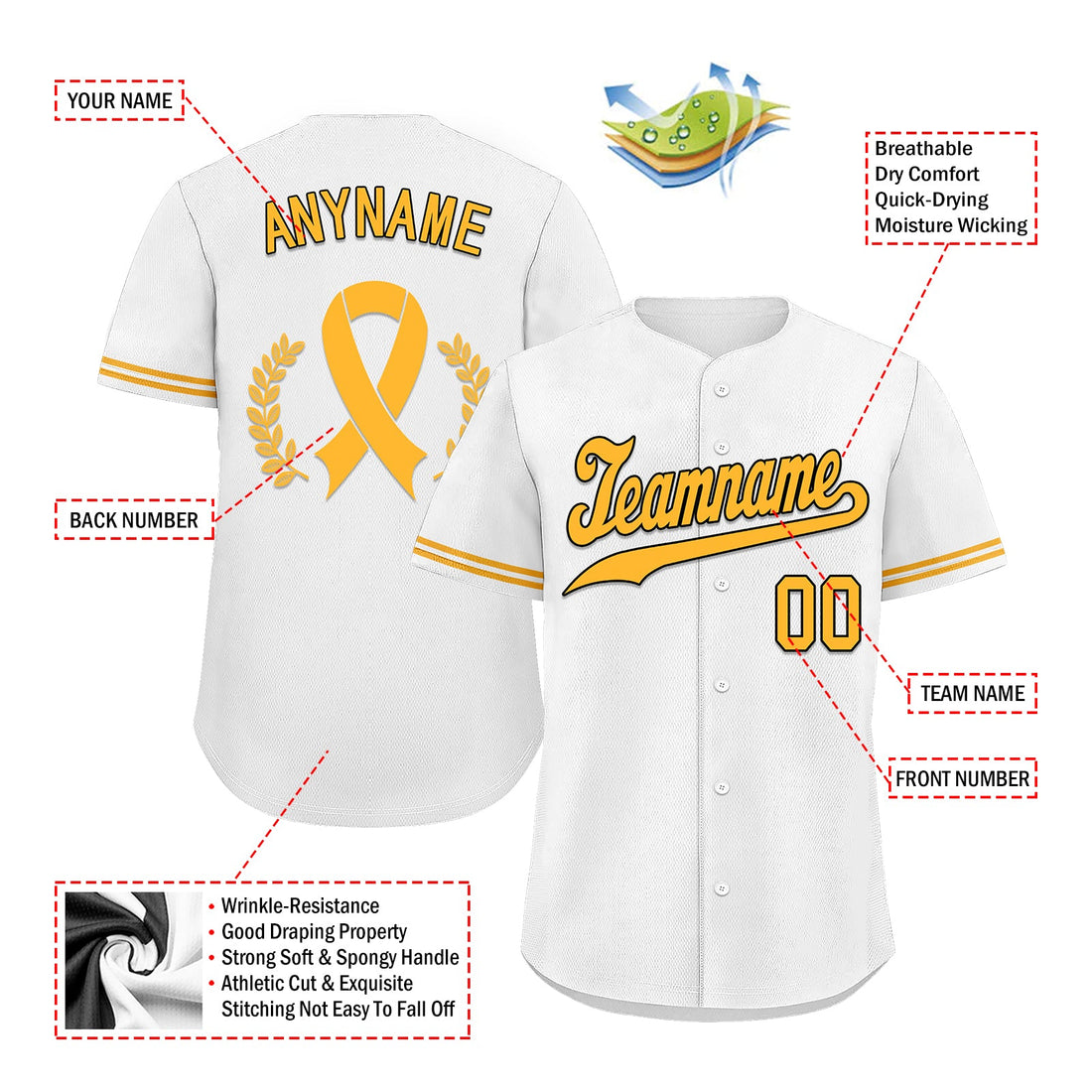 Custom White World Cancer Day Personalized Authentic Baseball Jersey BSBJ01-E06020-20