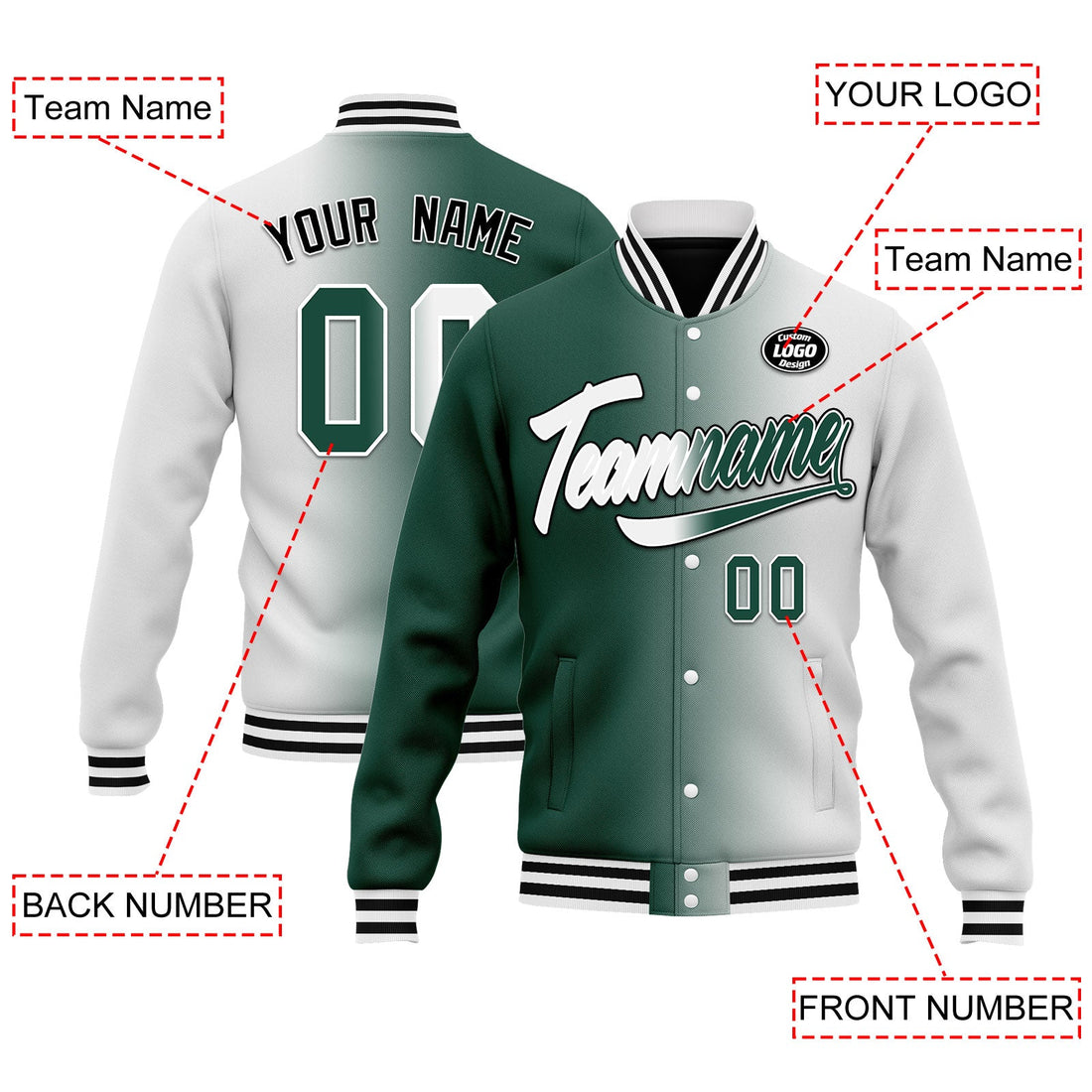 Custom Gradient Fashion Jacket Bomber Full-Snap Varsity Letterman Personalized Jacket FZ005-D028016-22