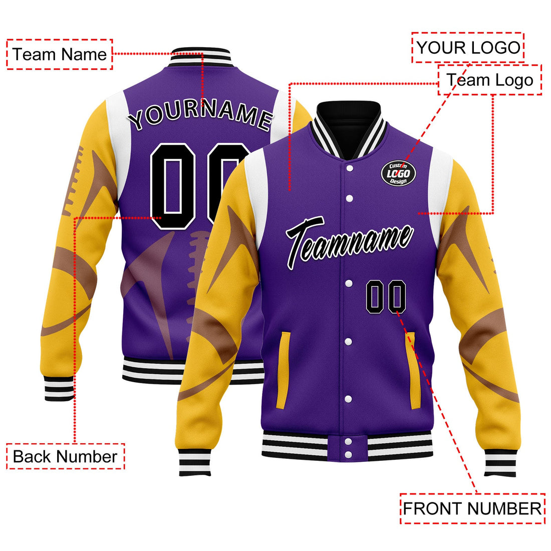 Corporate Gifts,Custom Purple Minnesota Jacket Bomber Full-Snap Varsity Letterman Personalized Jacket FZ005-D025004-15