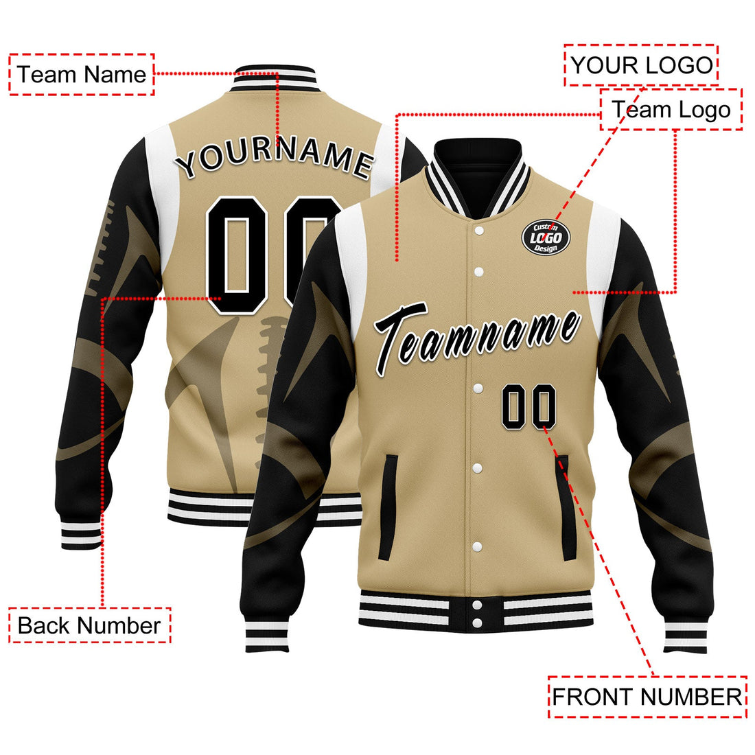 Corporate Gifts,Custom Yellow New Orleans Jacket Bomber Full-Snap Varsity Letterman Personalized Jacket FZ005-D025004-19