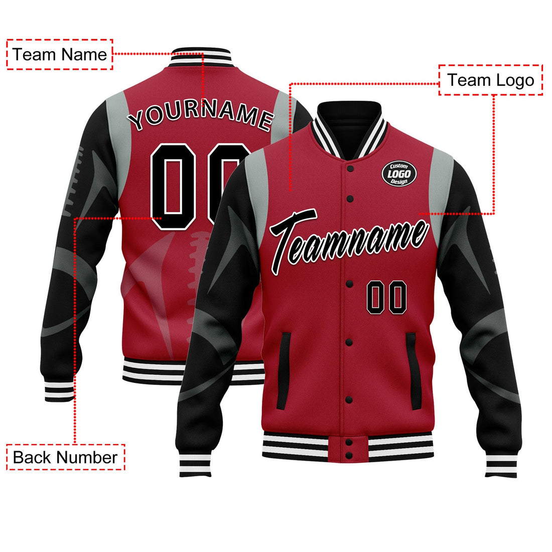 Corporate Gifts,Custom Red Atlanta Jacket Bomber Full-Snap Varsity Letterman Personalized Jacket FZ005-D025004-2