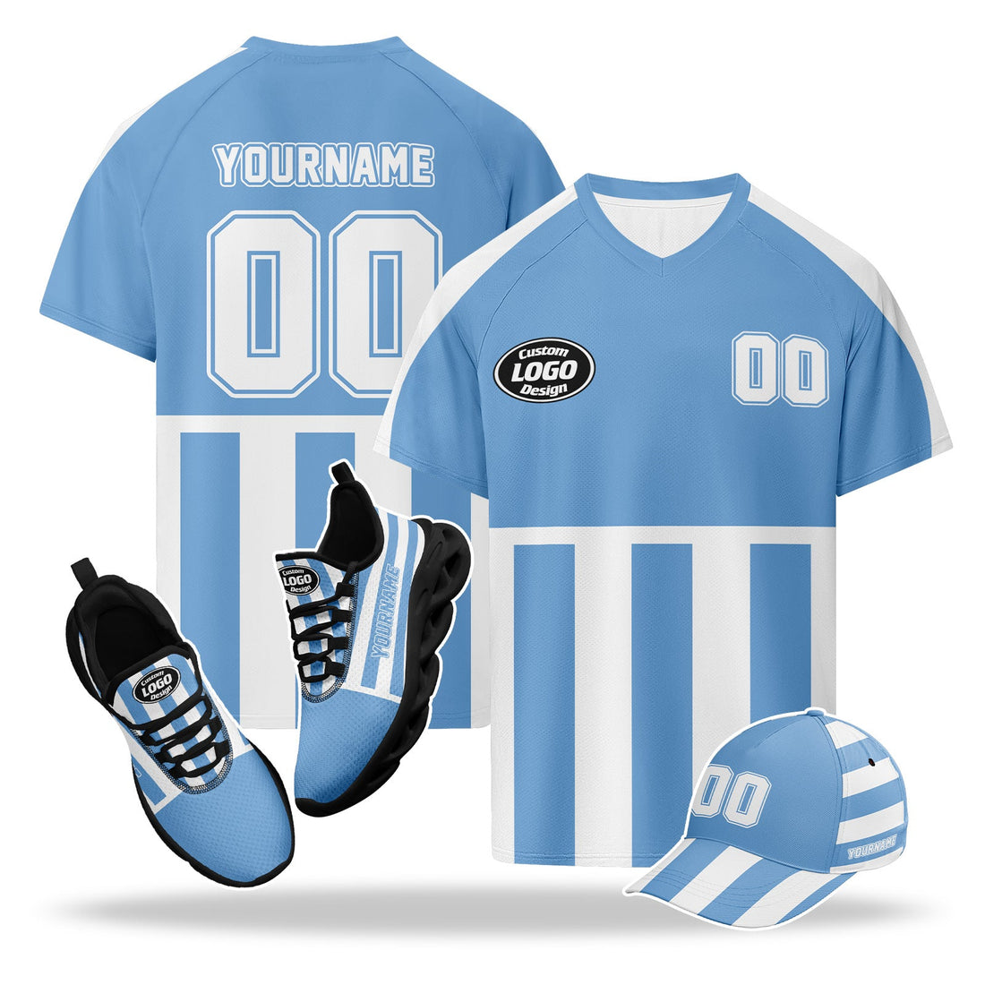Custom 2026 World Cup Argentina High Quality Soccer Stadium Version Jersey Sneakers Sports Shoes and Hat Combo Offer Personalized Team Name and Logo ZH-F027090-4