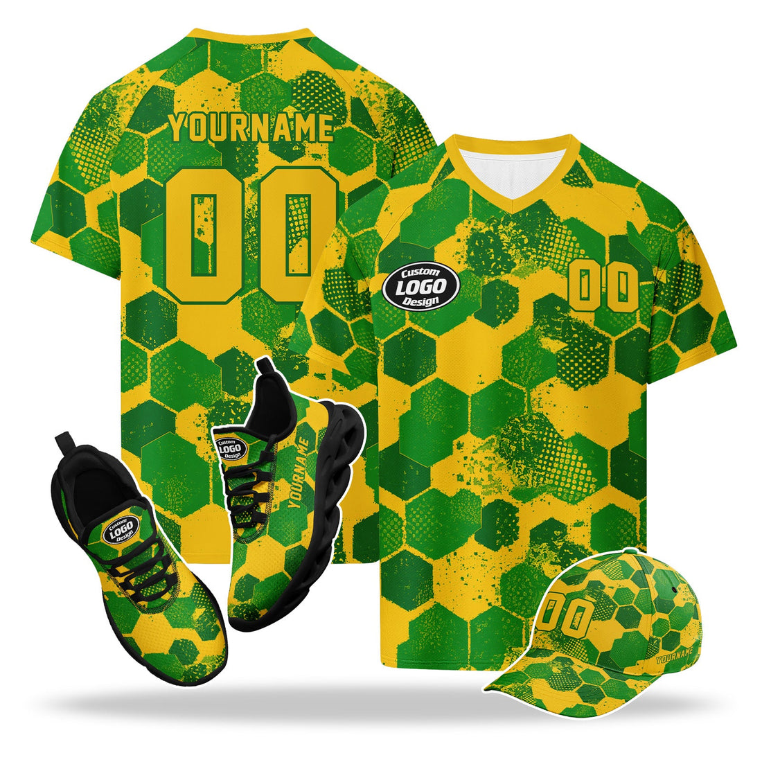 Custom 2026 World Cup Brazil High Quality Soccer Stadium Version Jersey Sneakers Sports Shoes and Hat Combo Offer Personalized Team Name and Logo ZH-F027089-4