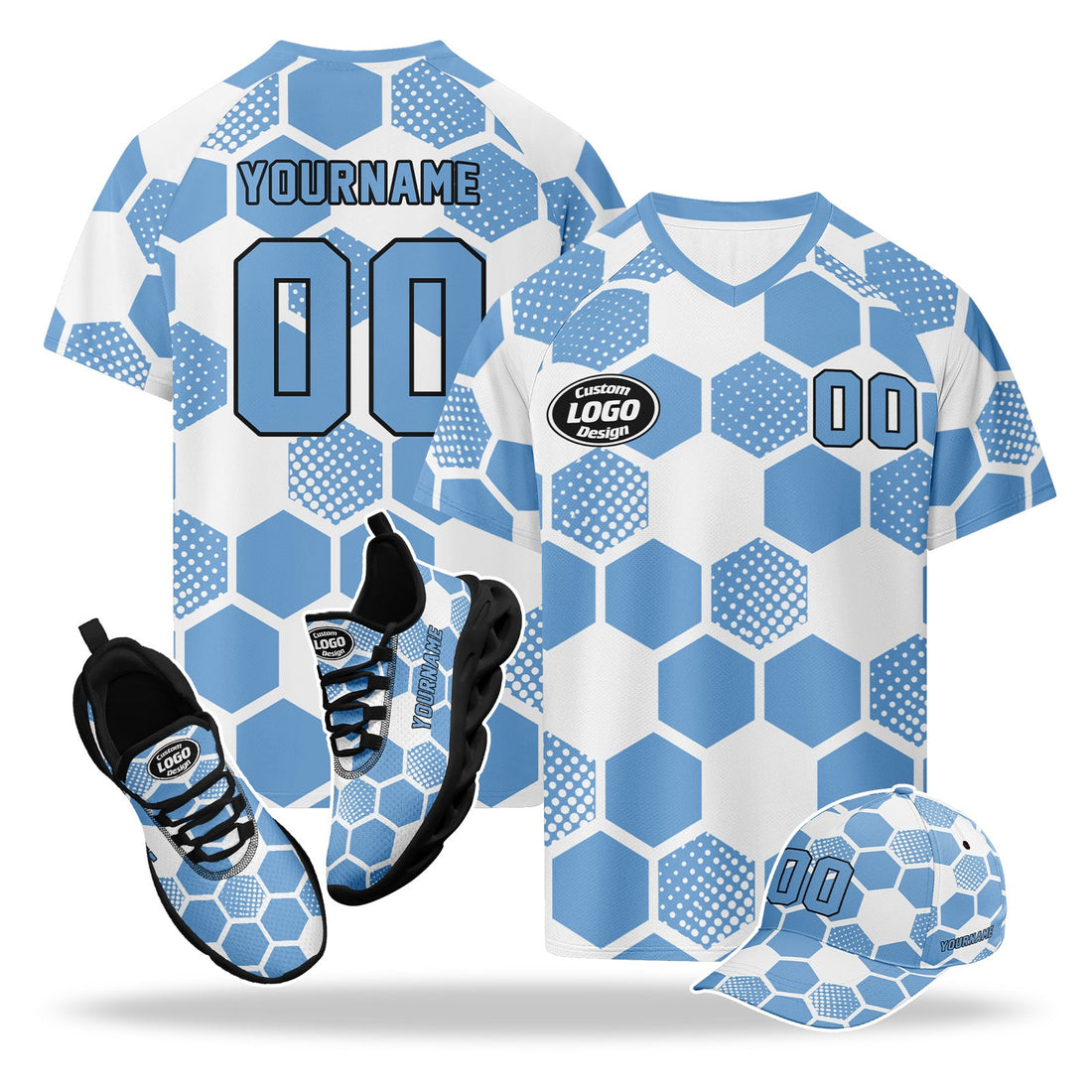 Custom 2026 World Cup Argentina High Quality Soccer Stadium Version Jersey Sneakers Sports Shoes and Hat Combo Offer Personalized Team Name and Logo ZH-F027090-1