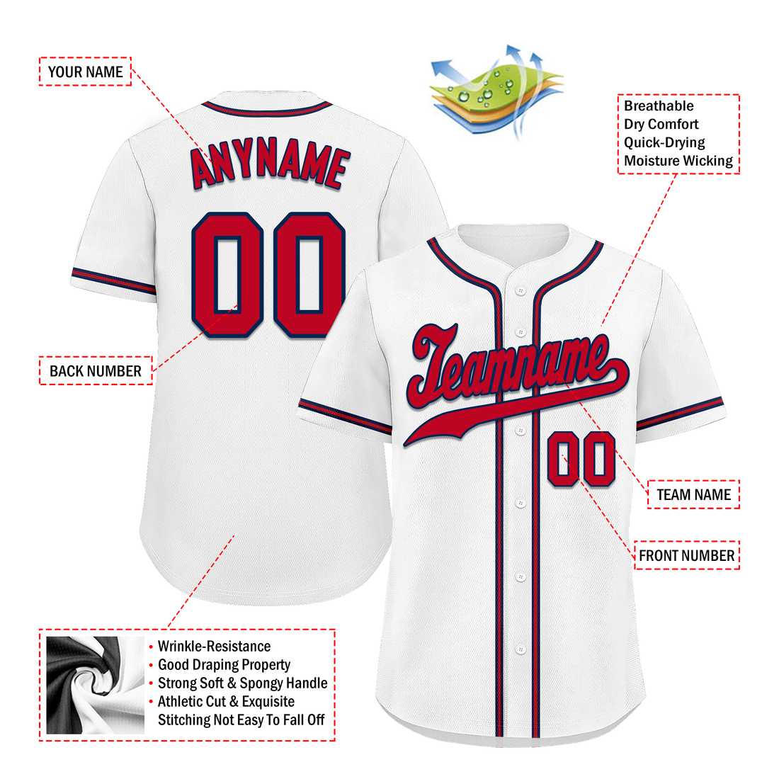 Unique Gift,Custom White Classic Style Red Personalized Authentic Baseball Jersey BSBJ01-bd0facb