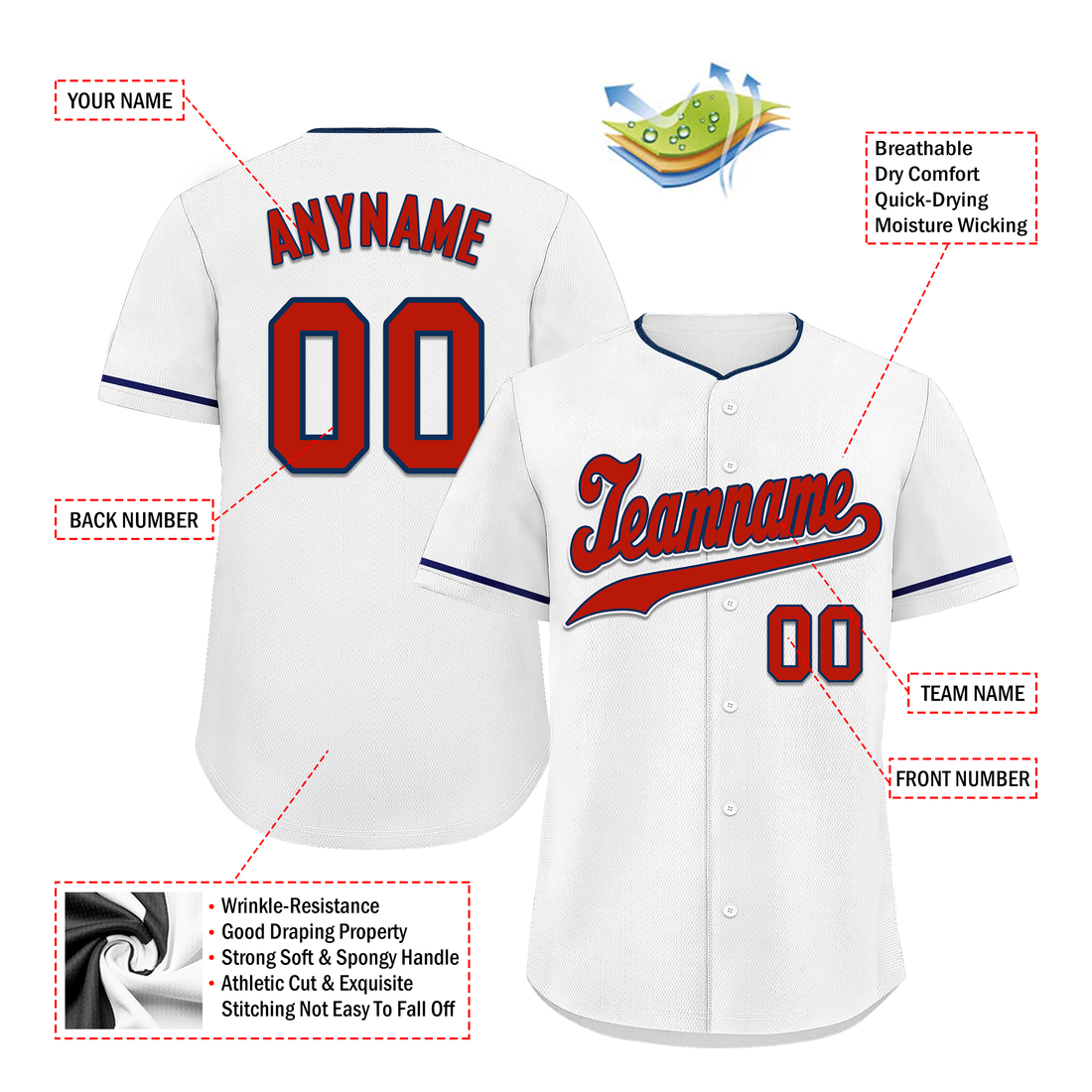 Unique Gift,Custom White Classic Style Red Personalized Authentic Baseball Jersey BSBJ01-bd0fab8