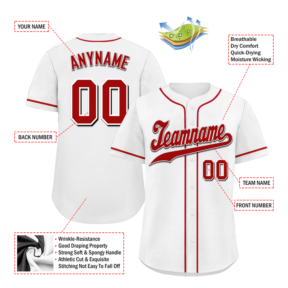 Custom White Classic Style Red Personalized Authentic Baseball Jersey BSBJ01-bd0fade