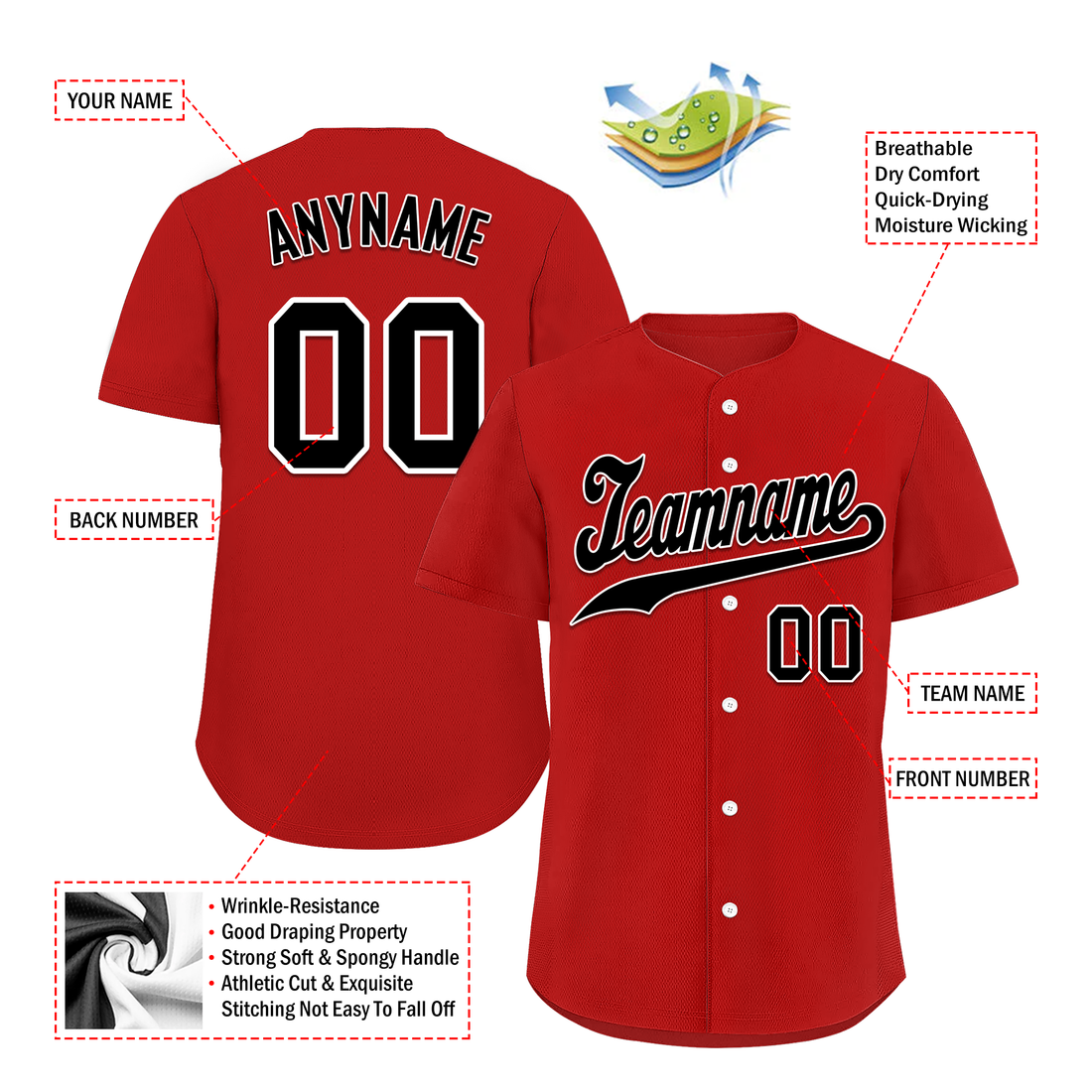 Custom Red Classic Style Black Personalized Authentic Baseball Jersey BSBJ01-bd0fa09