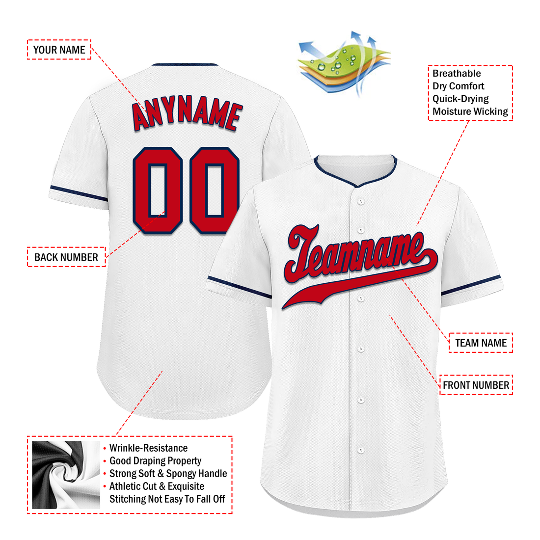 Unique Gift,Custom White Classic Style Red Personalized Authentic Baseball Jersey BSBJ01-bd0faaf