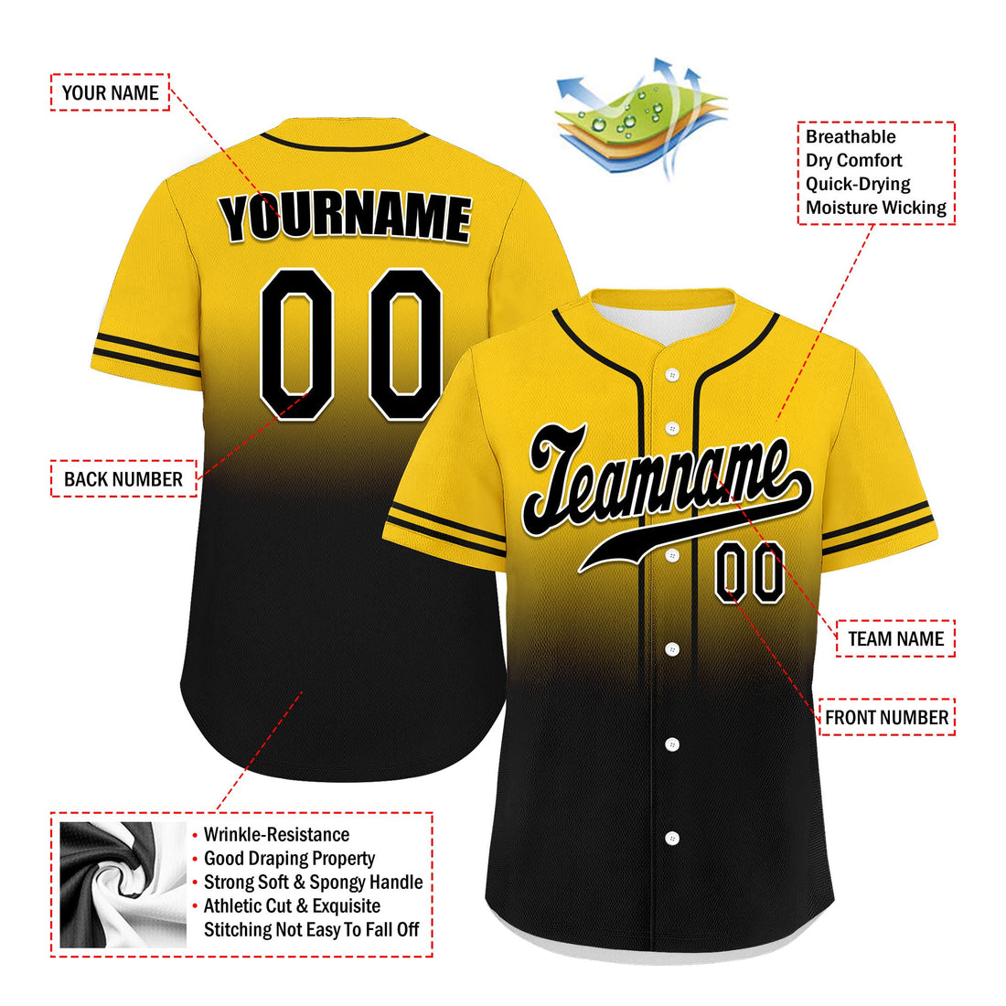 Custom Yellow Black Fade Fashion Personalized Authentic Baseball Jersey UN002-bd0b007b-c