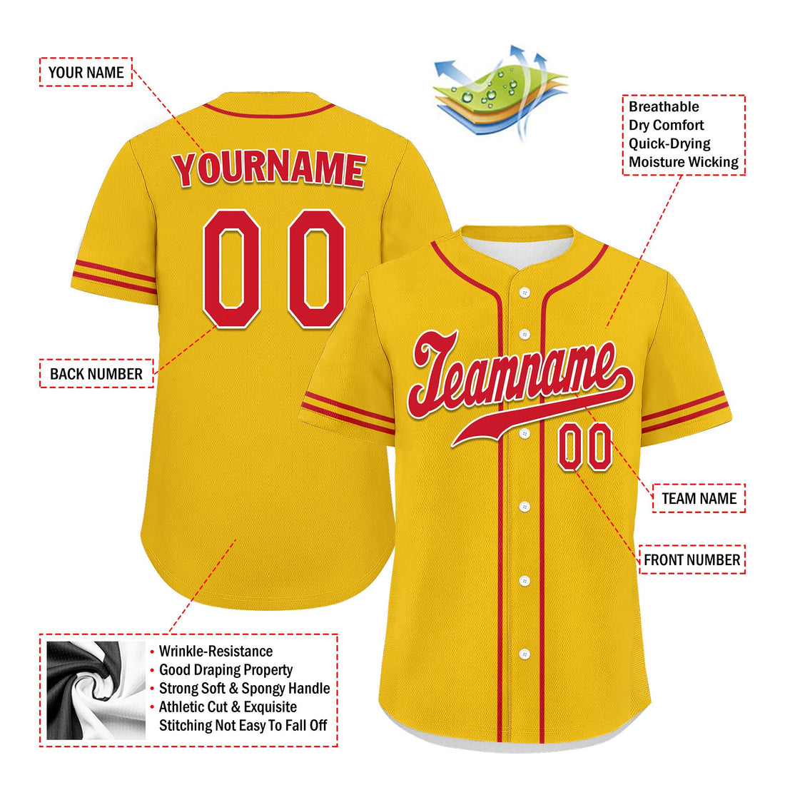 Custom Yellow Classic Style Red Personalized Authentic Baseball Jersey UN002-bd0b00d8-8