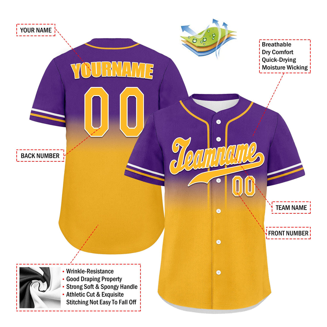 Luxury Gifts,Custom Purple Yellow Fade Fashion Personalized Authentic Baseball Jersey UN002-bd0b007b-8