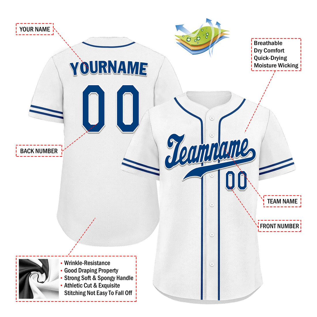 Unique Gift,Custom White Classic Style Blue Personalized Authentic Baseball Jersey UN002-bd0b00d8-ab