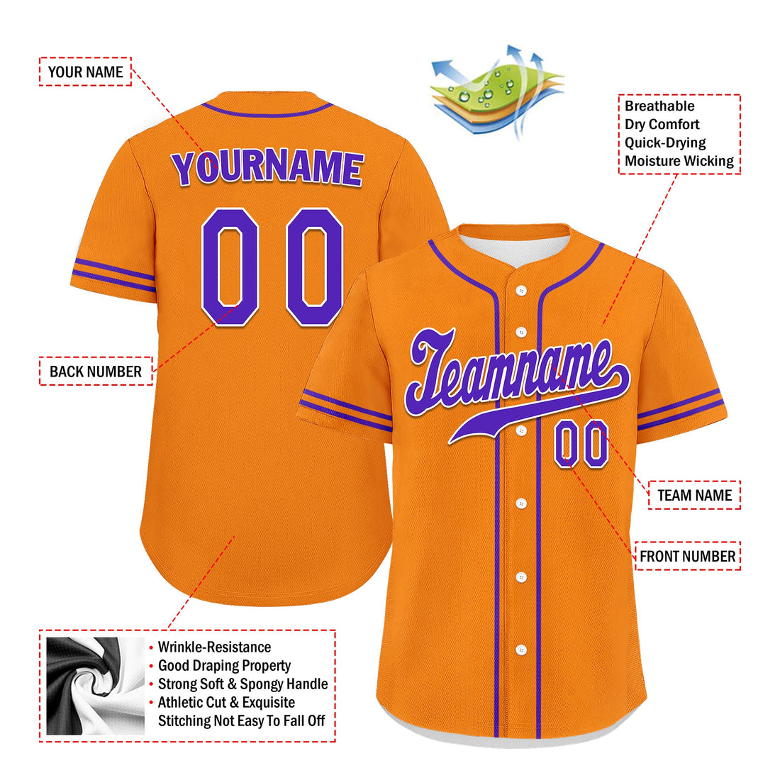 Custom Orange Classic Style Purple Personalized Authentic Baseball Jersey UN002-bd0b00d8-cb