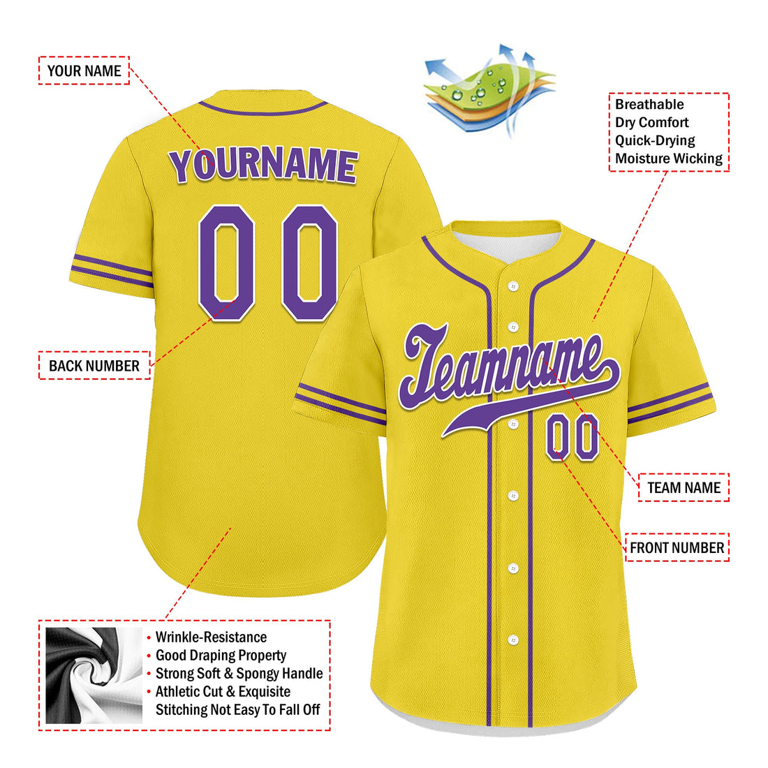 Unique Gift,Custom Yellow Classic Style Purple Personalized Authentic Baseball Jersey UN002-bd0b00d8-a9