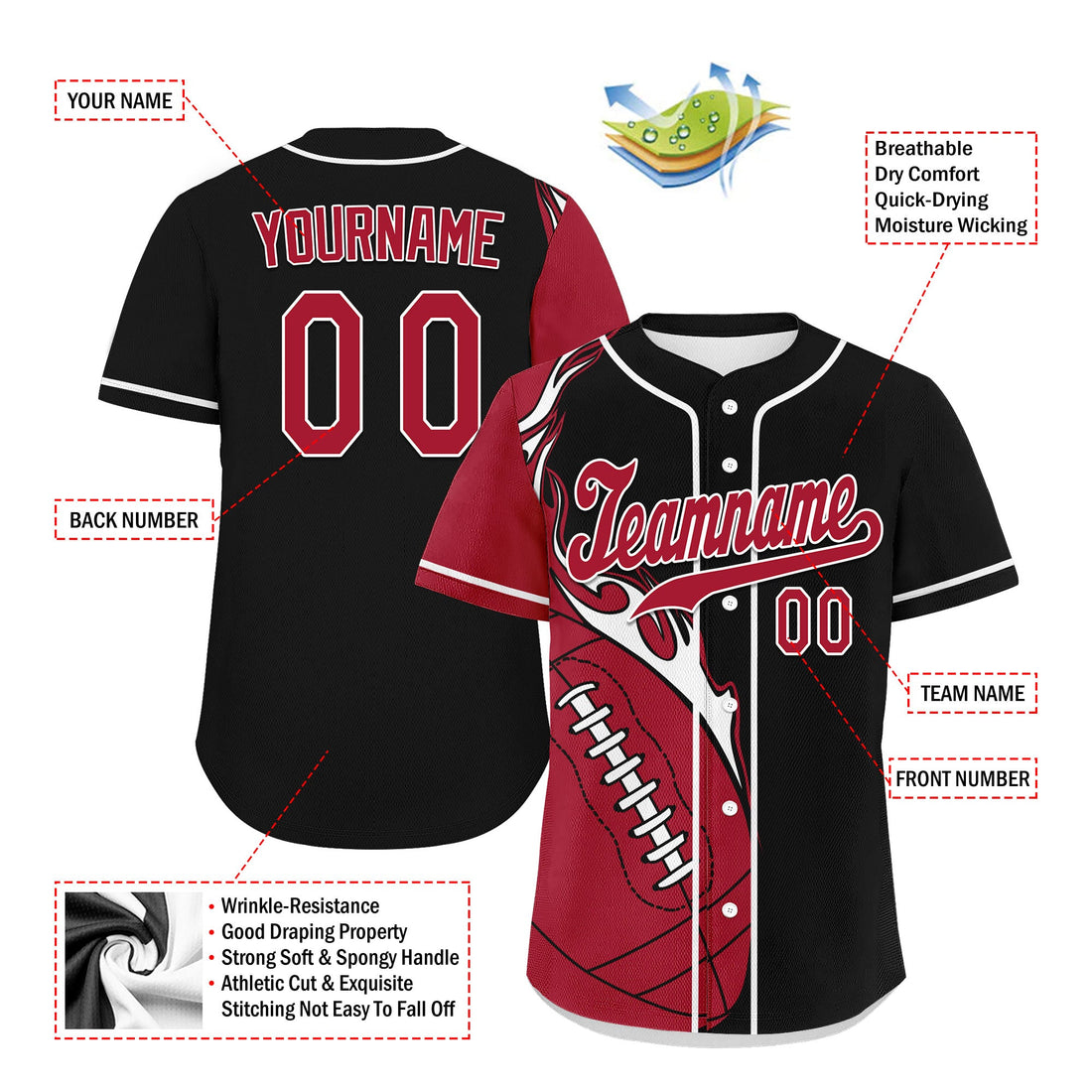 Custom Black Red Classic Style Personalized Authentic Baseball Jersey UN002-D0b0a00-d