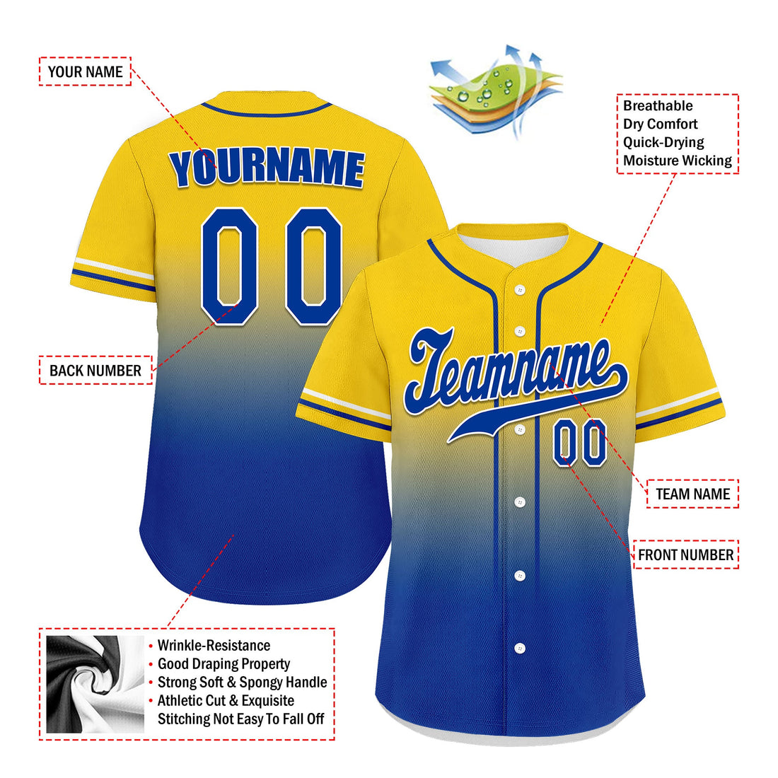 Custom Yellow Blue Fade Fashion Personalized Authentic Baseball Jersey UN002-bd0b007b-aa