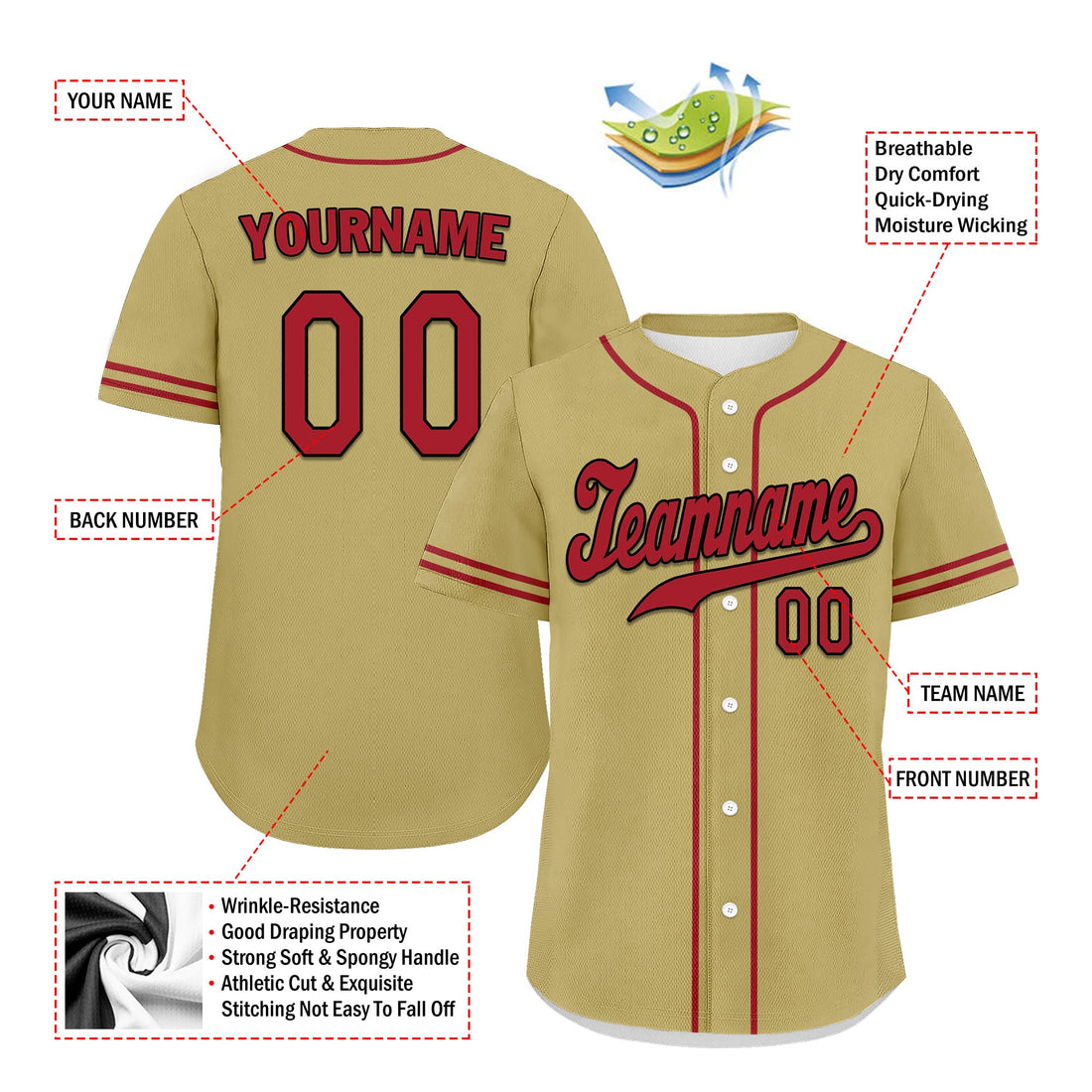 Unique Gift,Custom Yellow Classic Style Red Personalized Authentic Baseball Jersey UN002-bd0b00d8-7