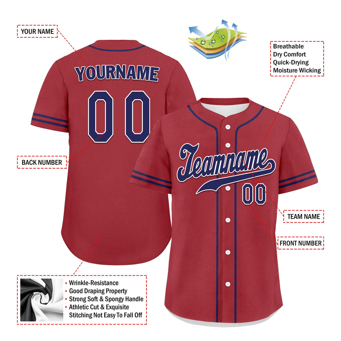 Unique Gift,Custom Red Classic Style Blue Personalized Authentic Baseball Jersey UN002-bd0b00d8-ba