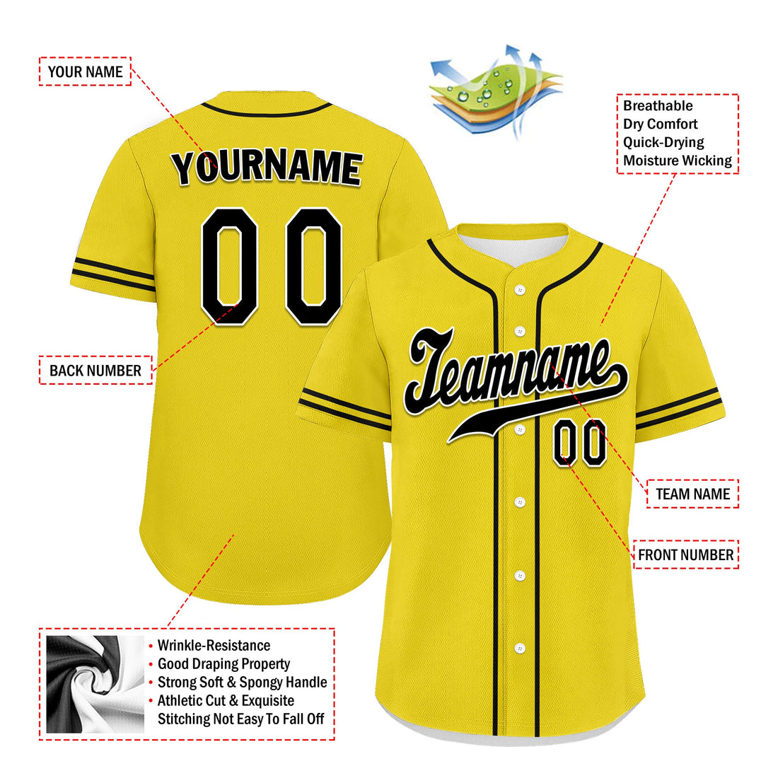 Custom Yellow Classic Style Black Personalized Authentic Baseball Jersey UN002-bd0b00d8-b7