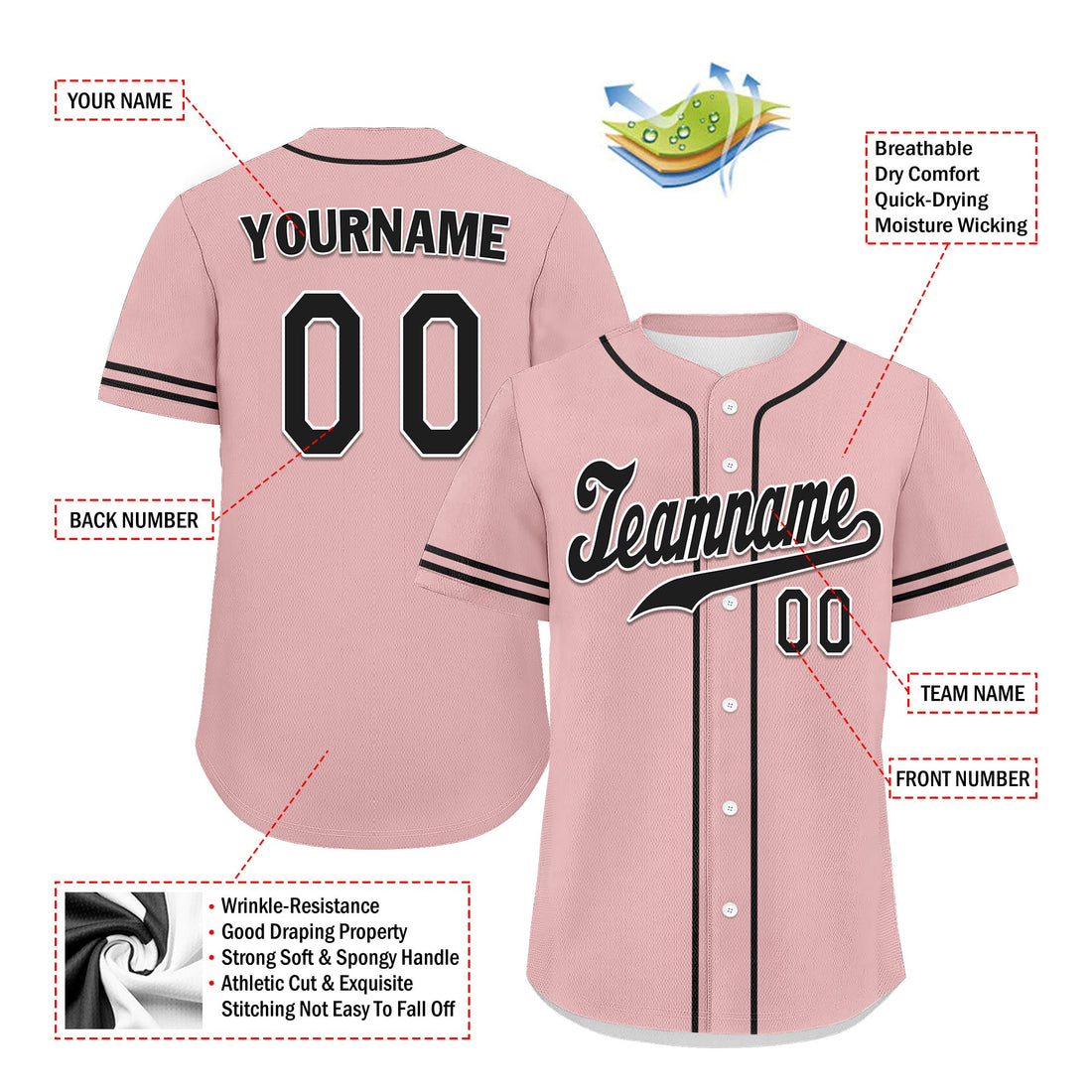 Custom Pink Classic Style Black Personalized Authentic Baseball Jersey UN002-bd0b00d8-b8