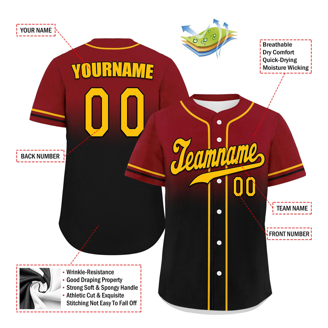 Luxury Gifts,Custom Red Black Fade Fashion Personalized Authentic Baseball Jersey UN002-bd0b007b-9