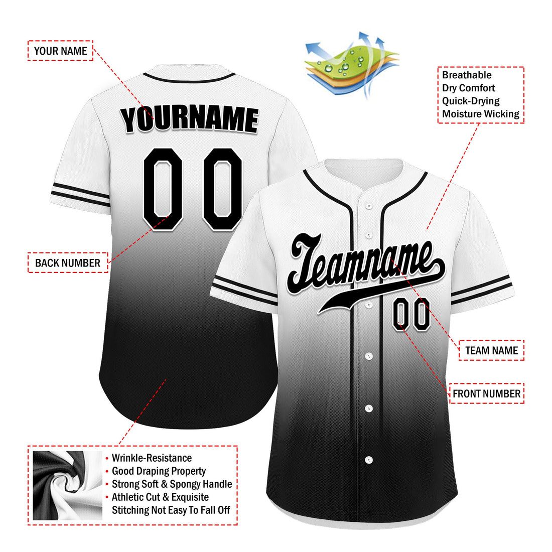 Custom White Black Fade Fashion Personalized Authentic Baseball Jersey UN002-bd0b007b-d