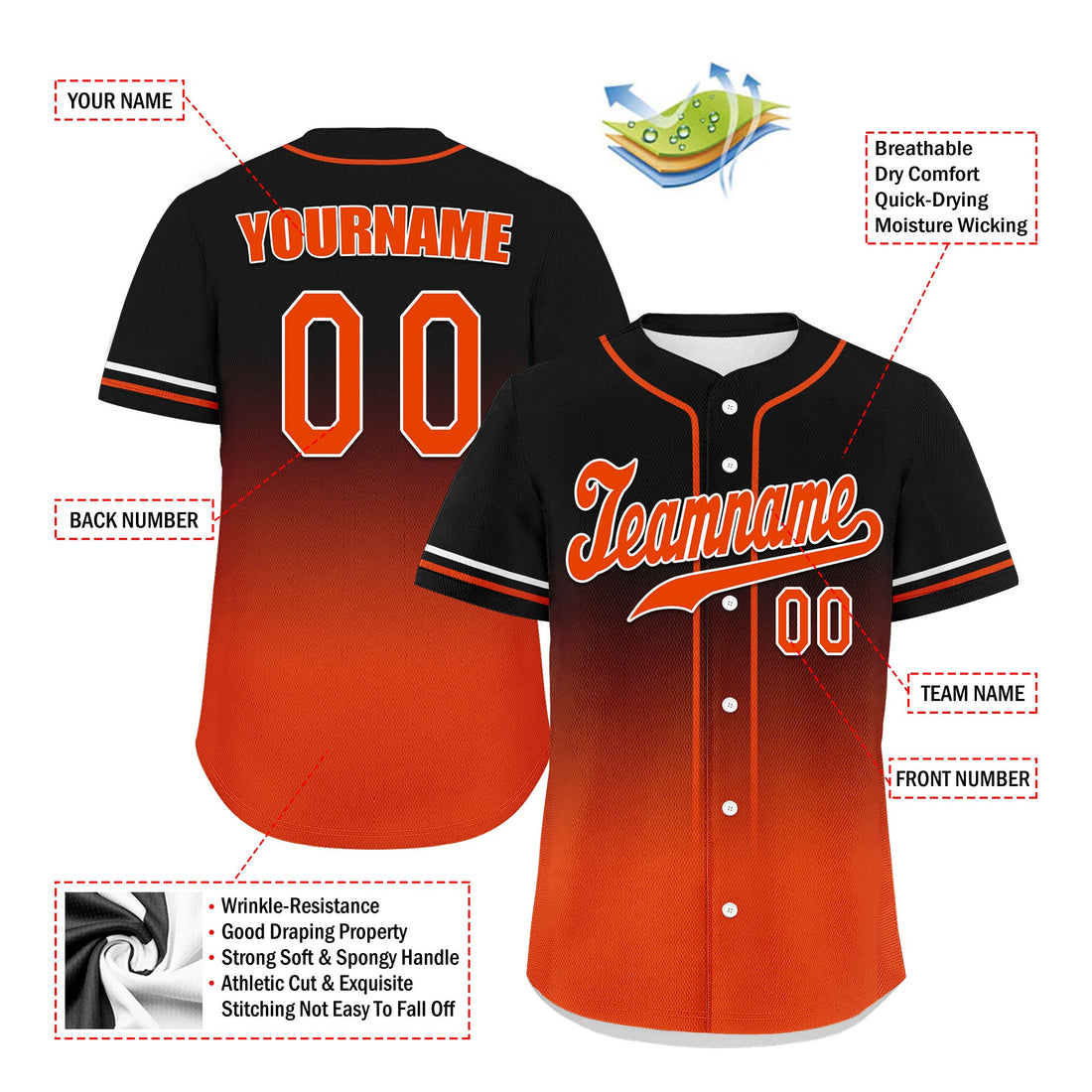 Custom Black Orange Fade Fashion Personalized Authentic Baseball Jersey UN002-bd0b007b-a