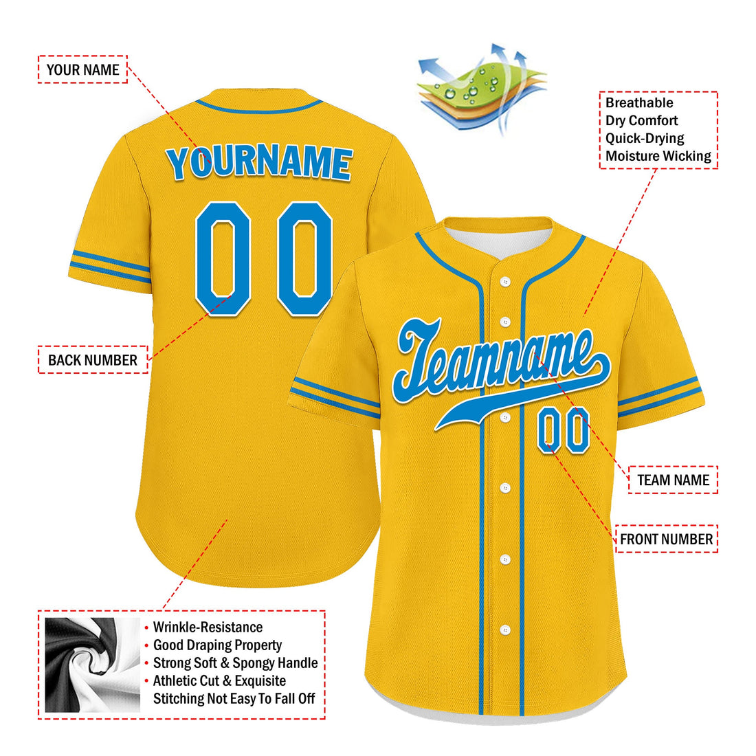 Unique Gift,Custom Yellow Classic Style Cyan Personalized Authentic Baseball Jersey UN002-bd0b00d8-9