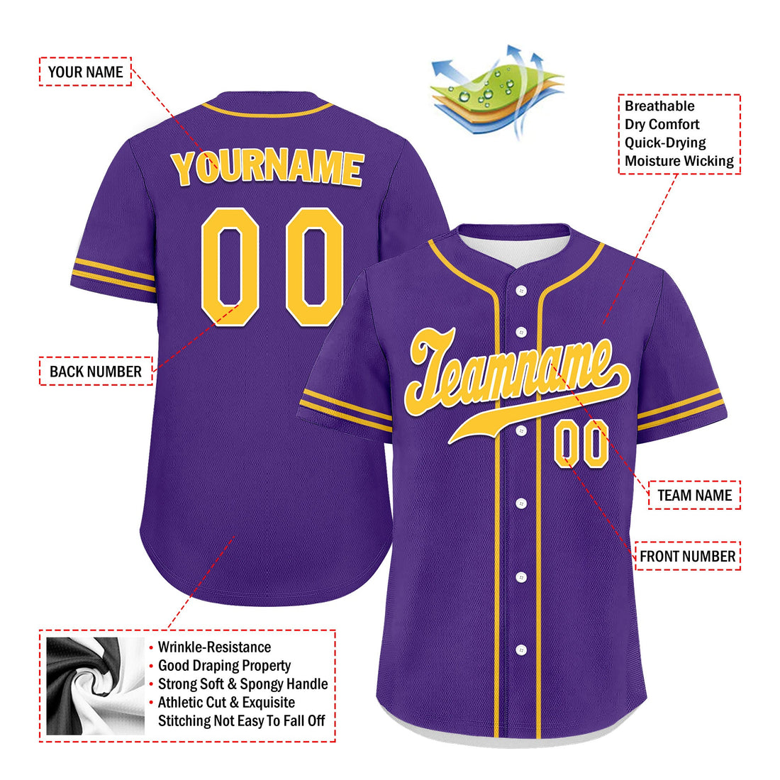 Custom Purple Classic Style Yellow Personalized Authentic Baseball Jersey UN002-bd0b00d8-bb