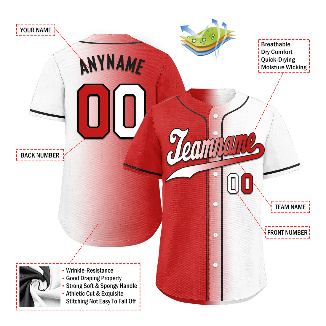 Custom Red White Gradient Fashion Personalized Authentic Baseball Jersey BSBJ01-D0a7aa9