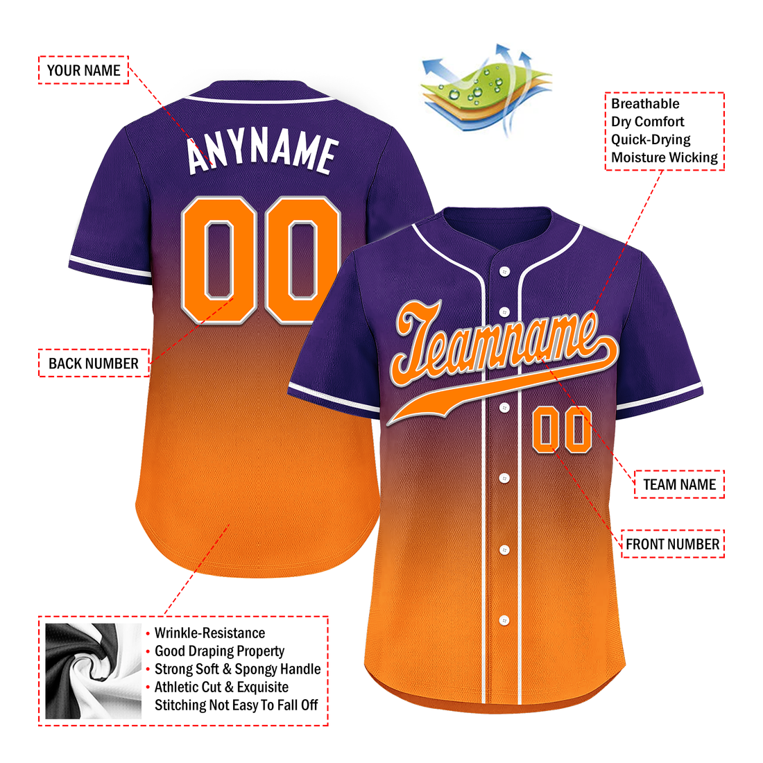 Custom Purple Orange Fade Fashion Personalized Authentic Baseball Jersey BSBJ01-D0a70de