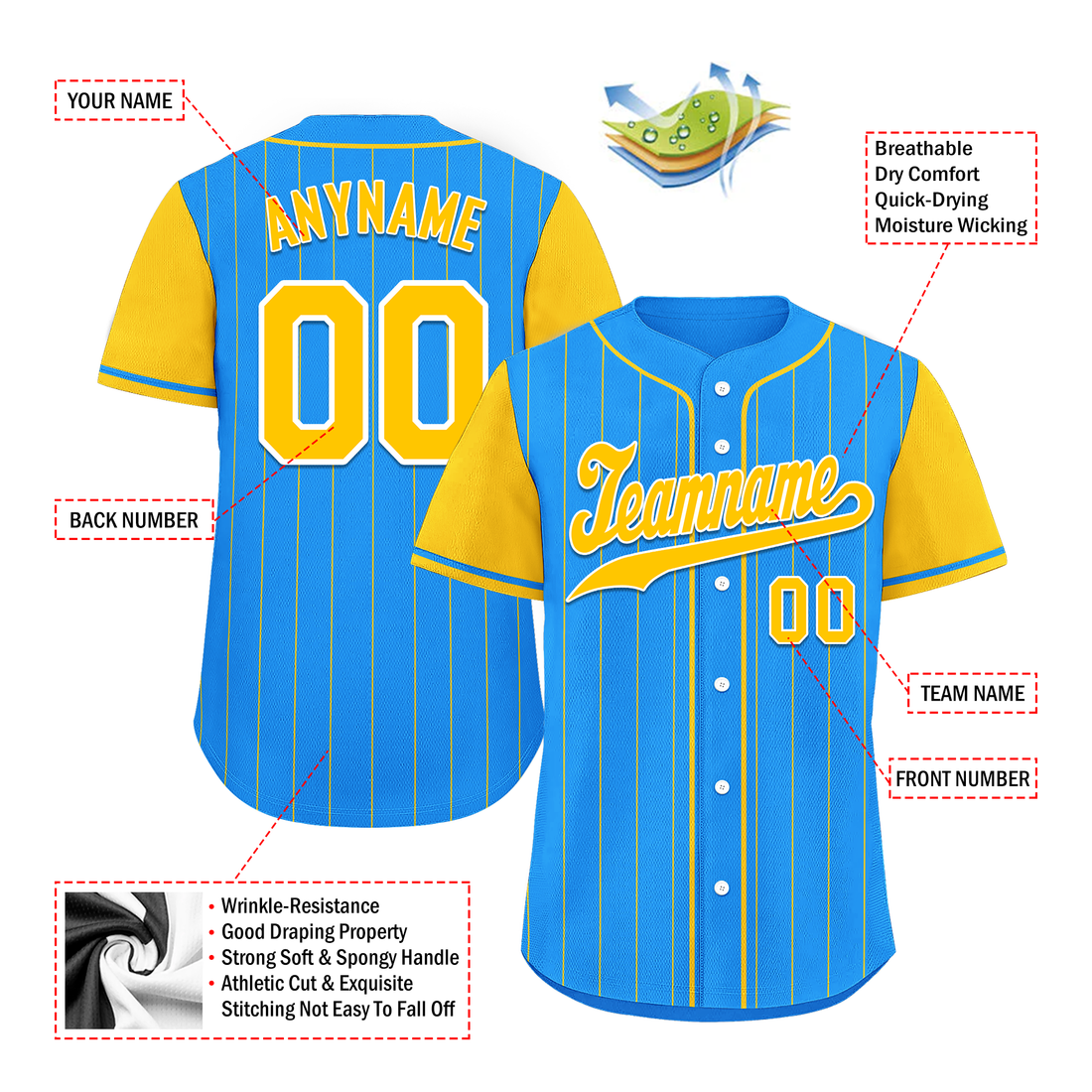 Custom Blue Yellow Stripe Fashion Personalized Authentic Baseball Jersey BSBJ01-D017212