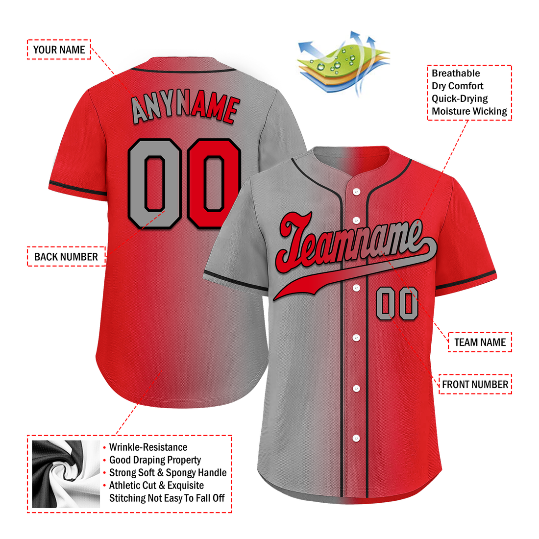 Custom Grey Red Gradient Fashion Personalized Authentic Baseball Jersey BSBJ01-D0a7aad